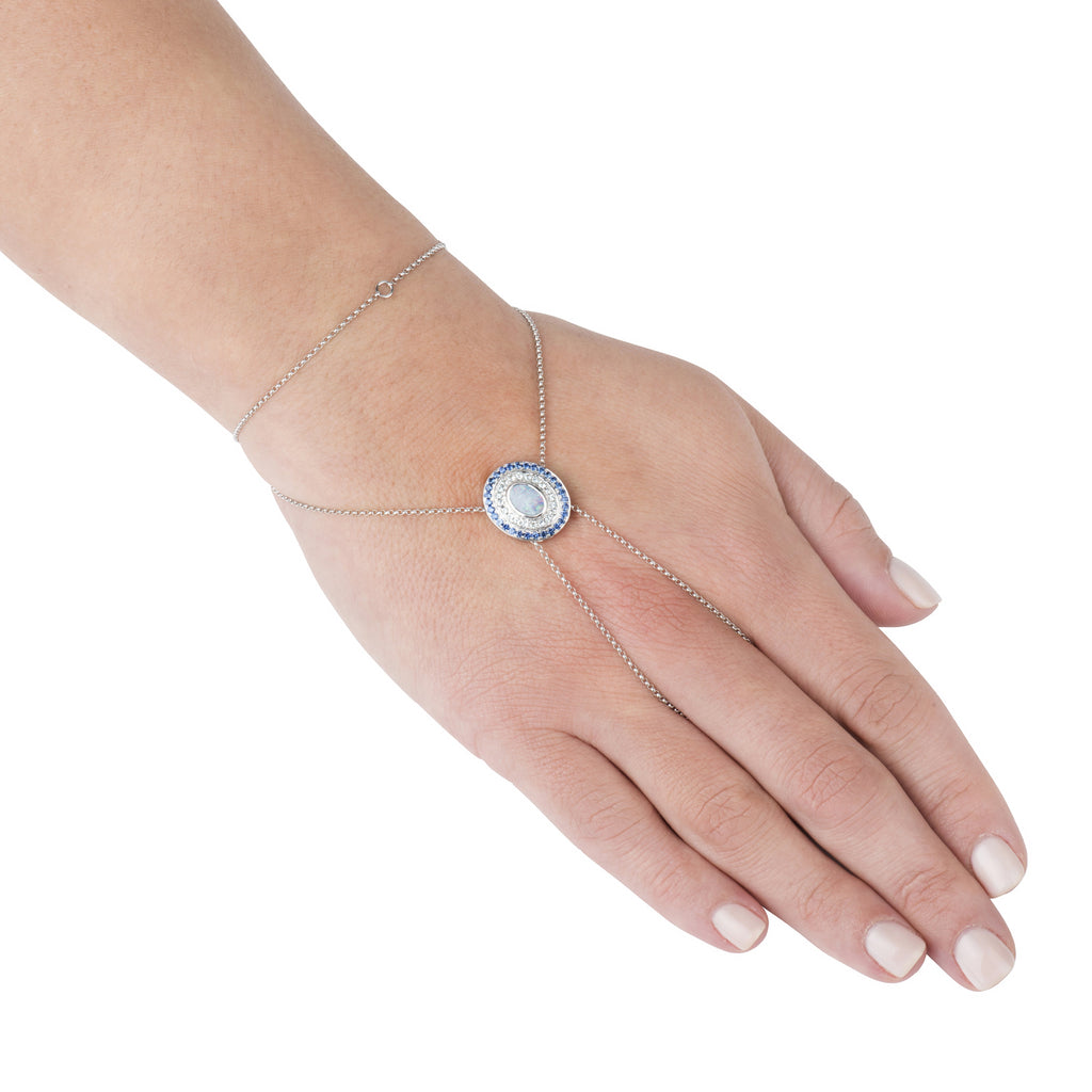 Éclipse Alice en opale bleue, aigues-marines et saphirs bleus, or blanc 18 carats