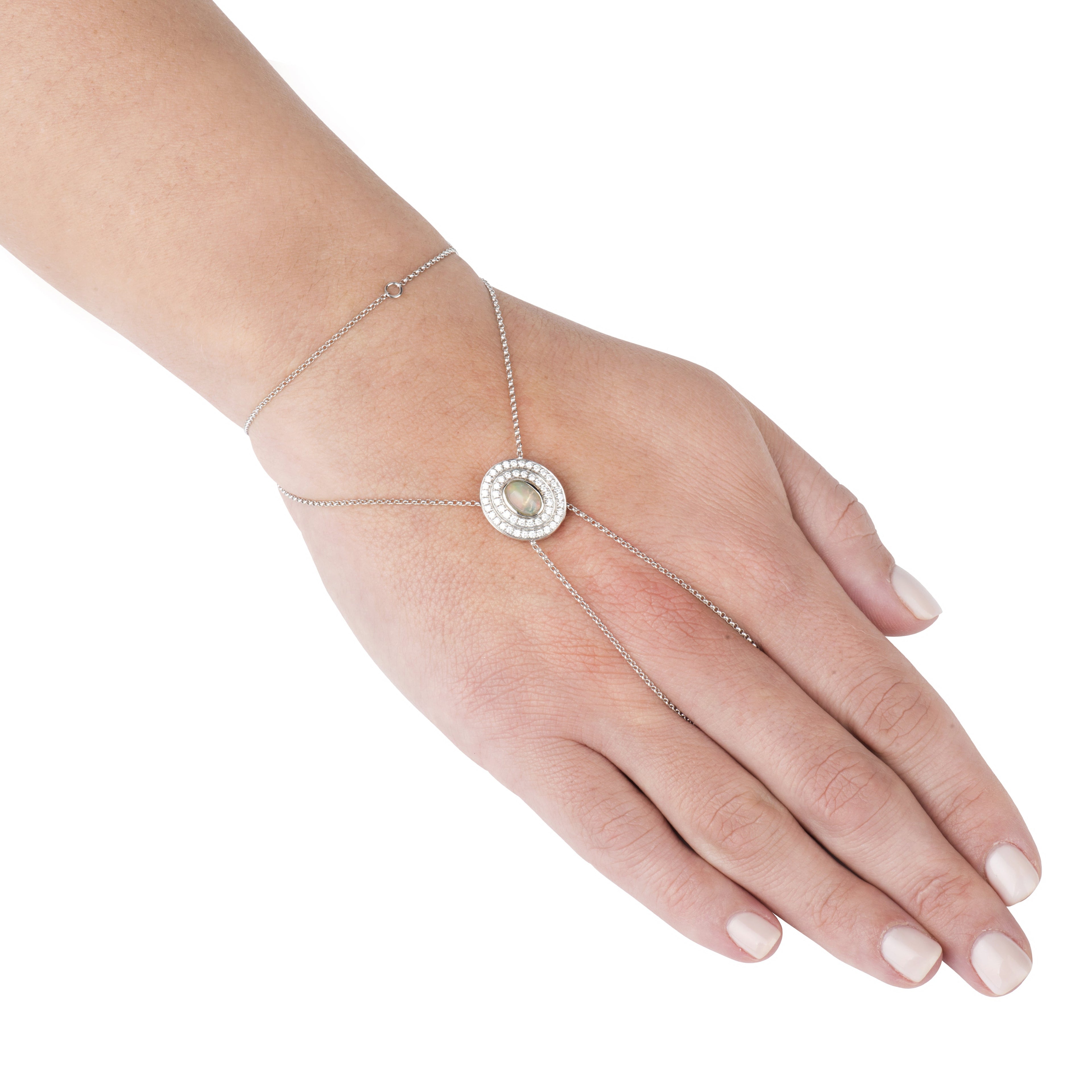 Éclipse Alice en opale blanche cabochon, diamants et or blanc 18 carats