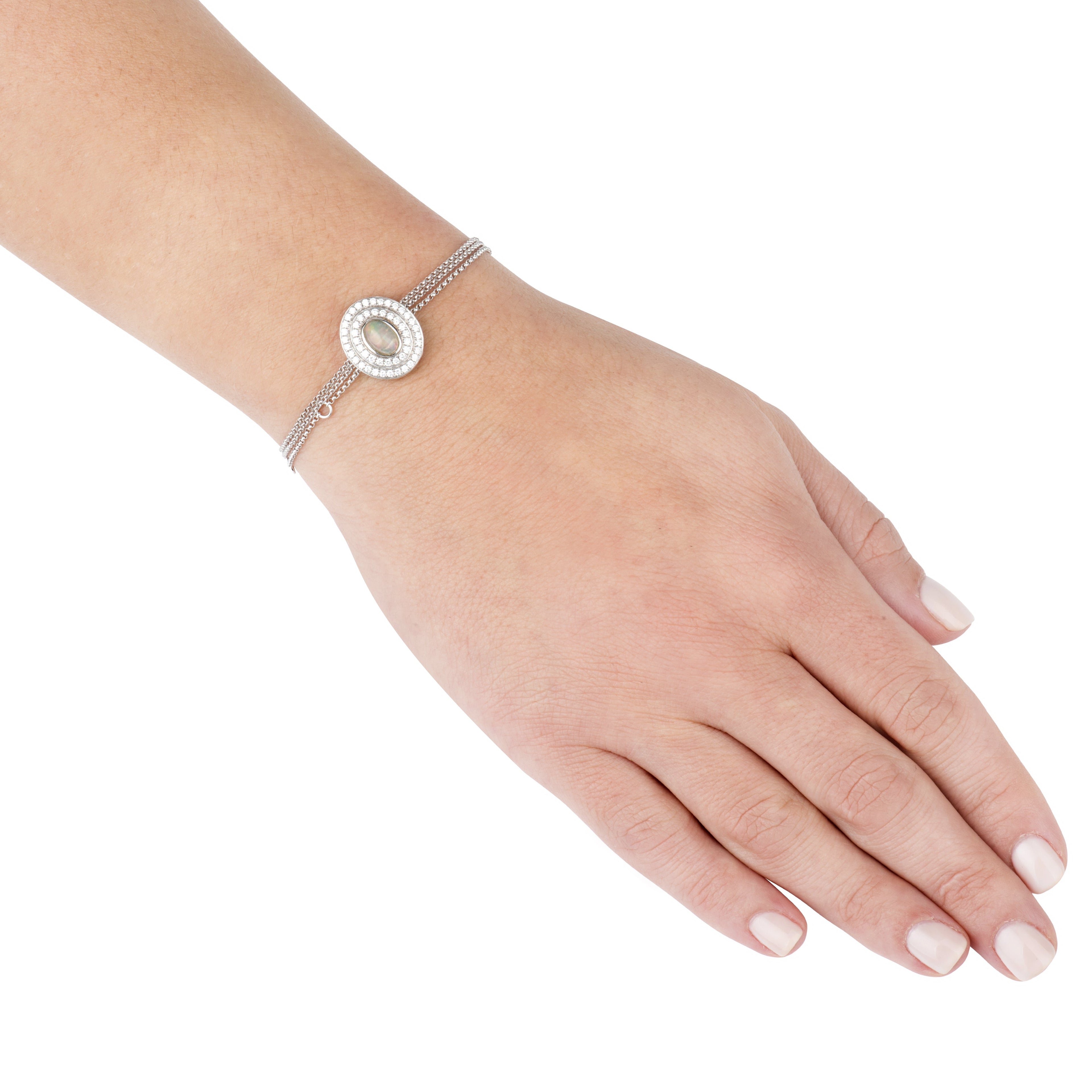 Éclipse Alice en opale blanche cabochon, diamants et or blanc 18 carats