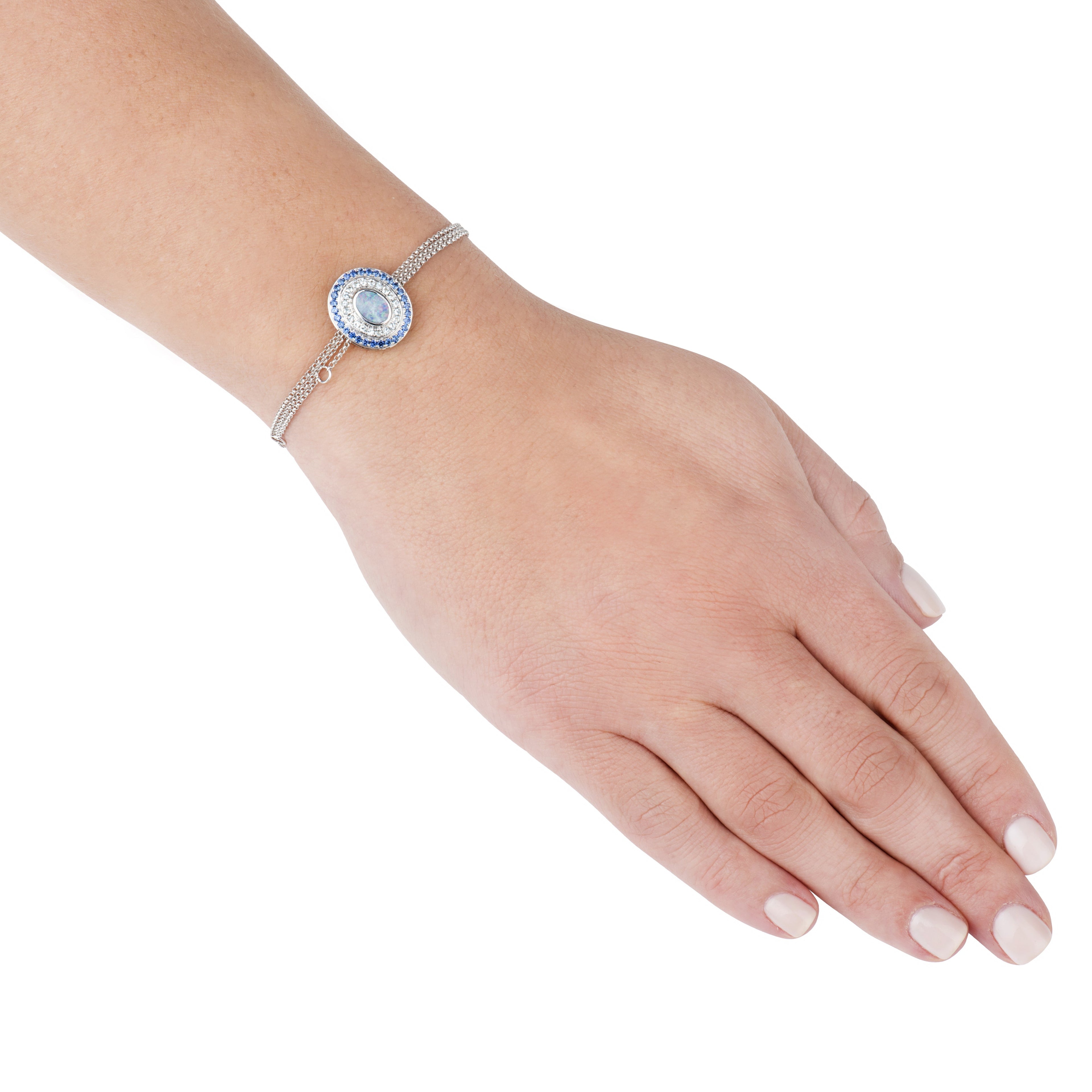 Éclipse Alice en opale bleue, aigues-marines et saphirs bleus, or blanc 18 carats