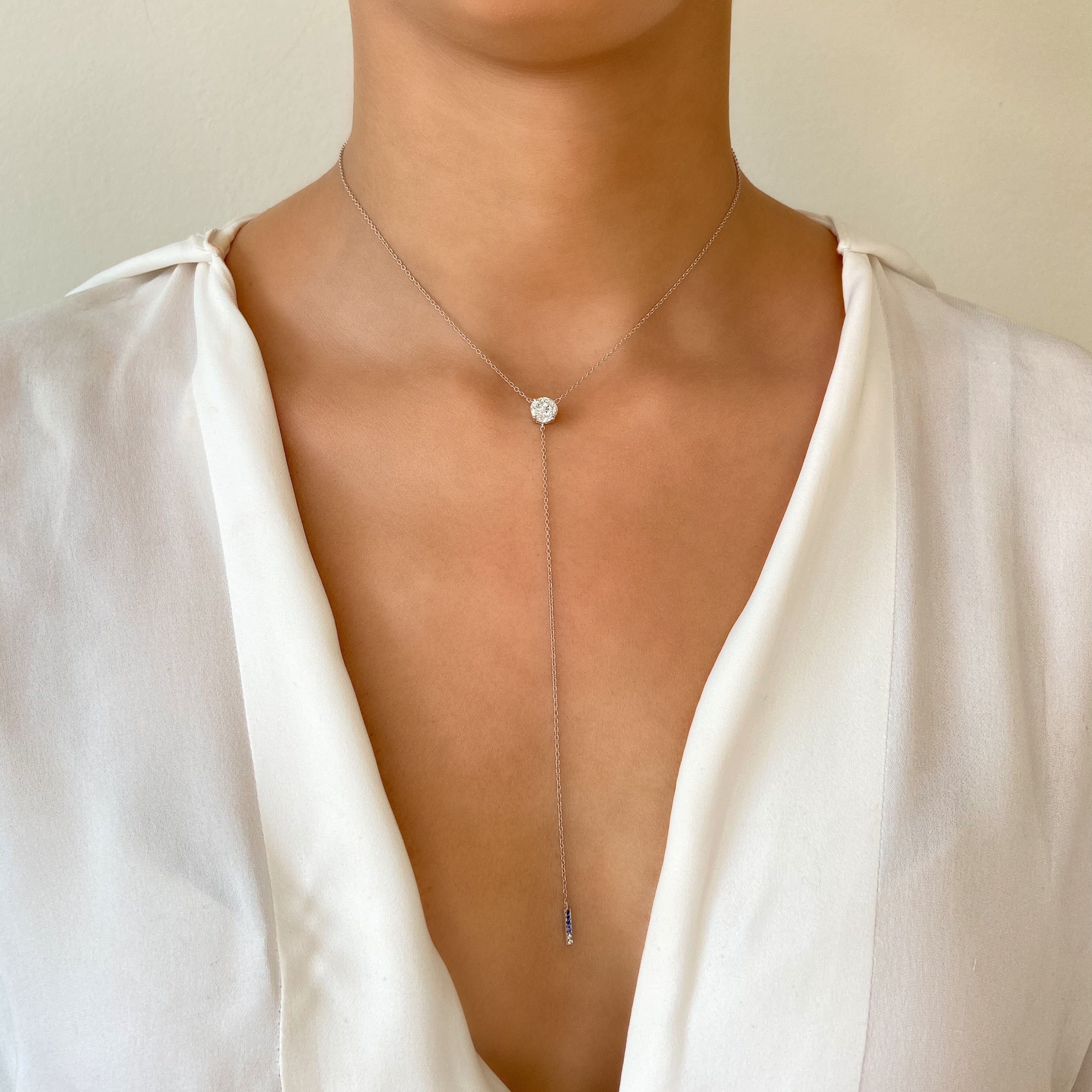 Collier Anima avec diamant rond de 1 carat taille pie-cut, or blanc 18 carats