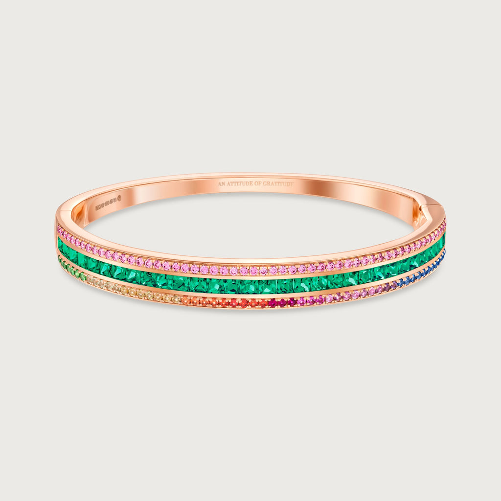 Bracelet Radiant Union en émeraudes et saphirs roses, or rose 18 carats