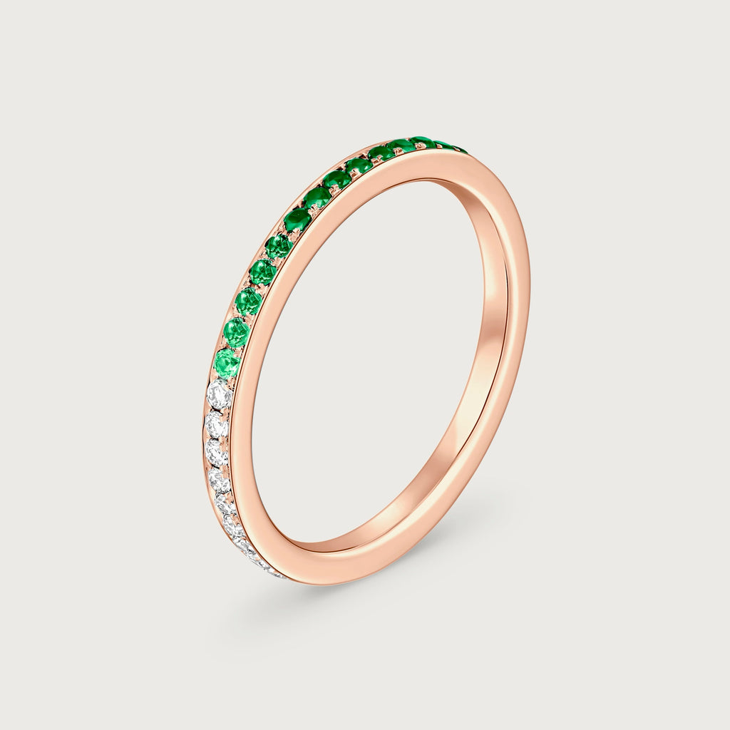 Bague Journey en diamants et émeraudes, or rose 18 carats