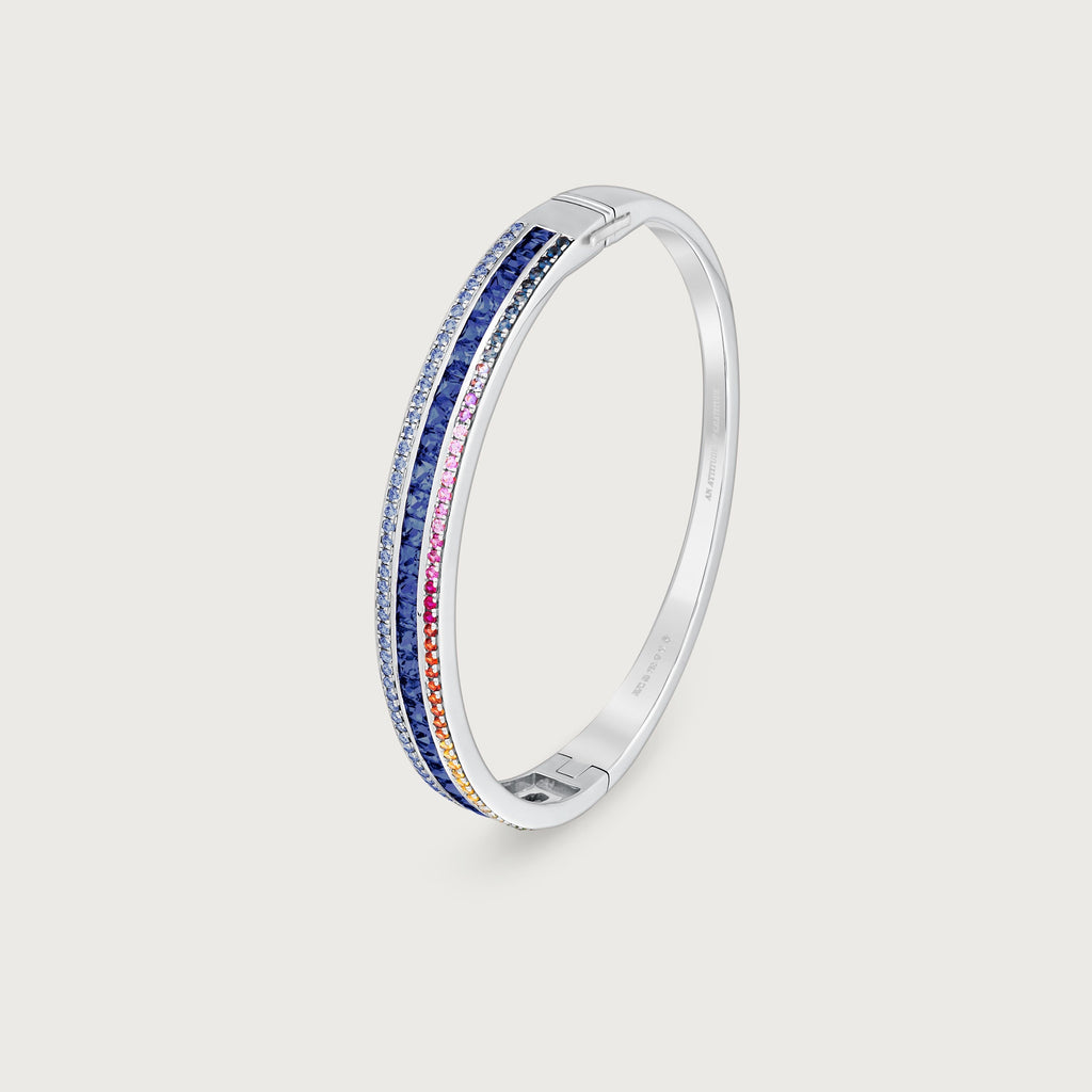 Bracelet Radiant Union arc-en-ciel en saphirs bleus et or blanc 18 carats