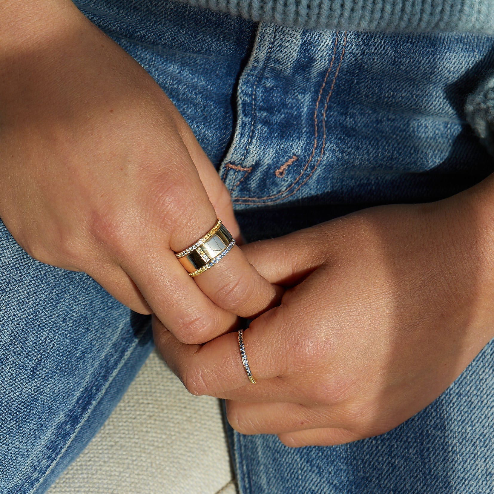 Bague Journey en topaze bleue et citrine, or jaune 18 carats