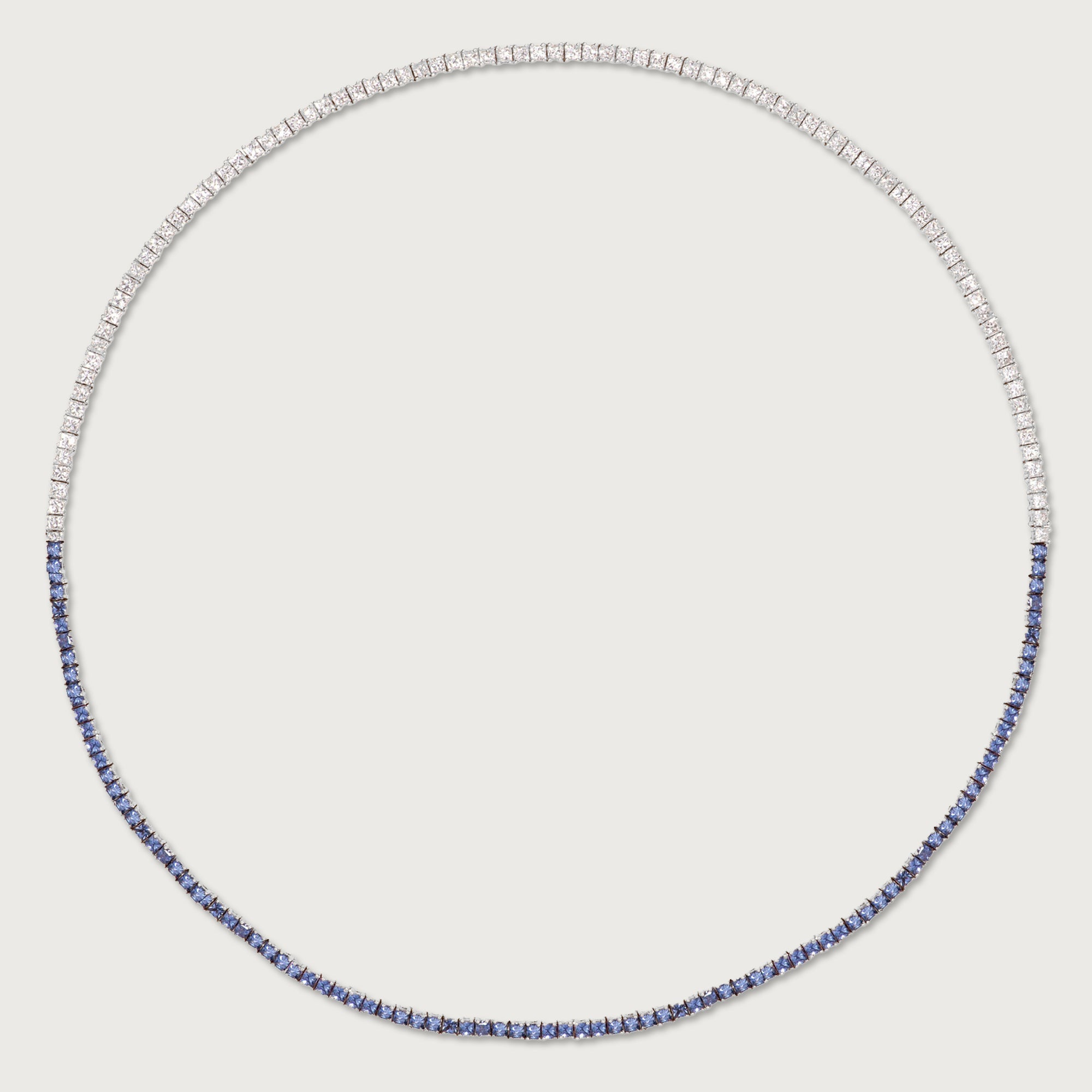 Collier tennis en diamants et saphirs bleus